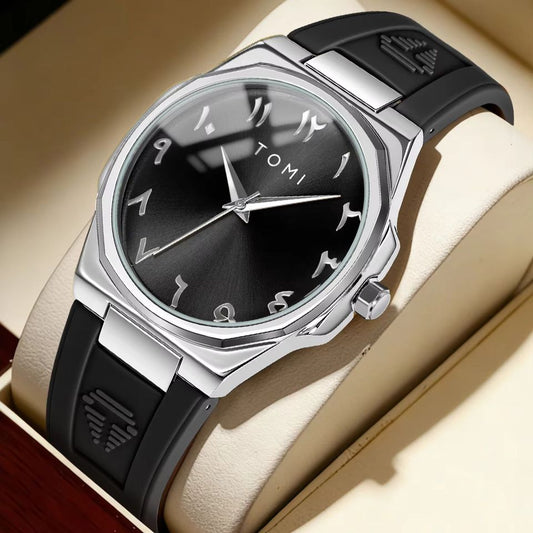 TOMI T-051 Fashion Casual Men's Quartz Watch Ultra Slim - Arabic Dial Silicone Strap Analog Men's Wrist Watch