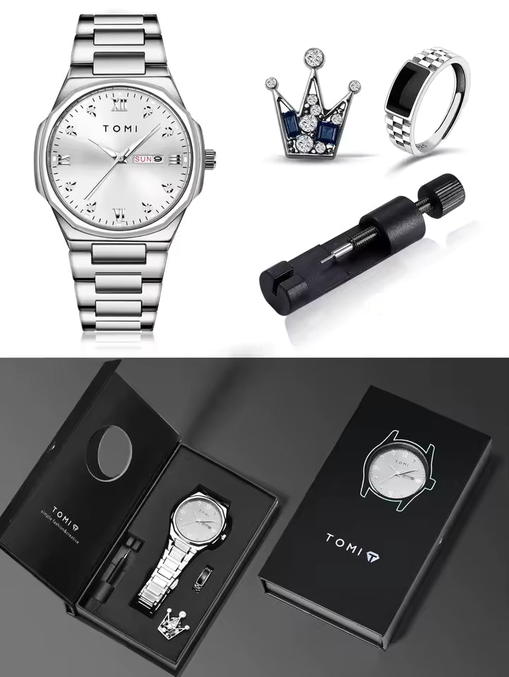 TOMI T-309 Chain Watch – Date | Day | Master Lock Ring Brooch