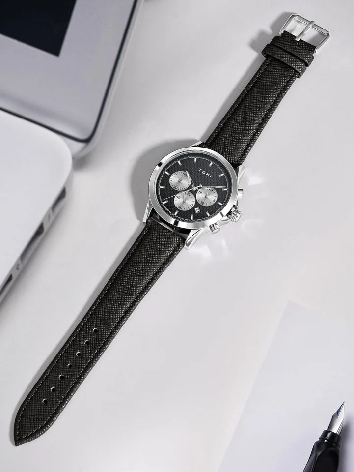 TOMI T-604 Luxury Business Four-piece Set Men's Quartz Watch Casual Fashion Men's Cufflinks Tie Clip Watch Gift Box