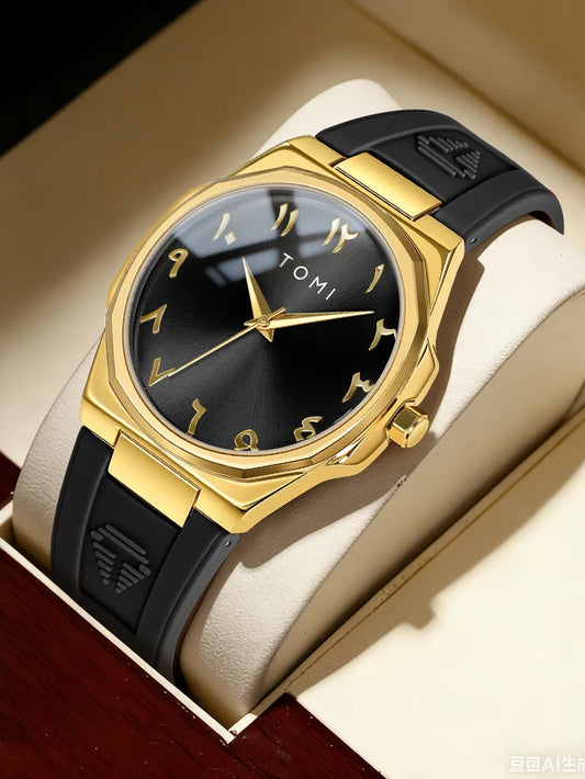 TOMI T-051 Fashion Casual Men's Quartz Watch Ultra Slim - Arabic Dial Silicone Strap Analog Men's Wrist Watch