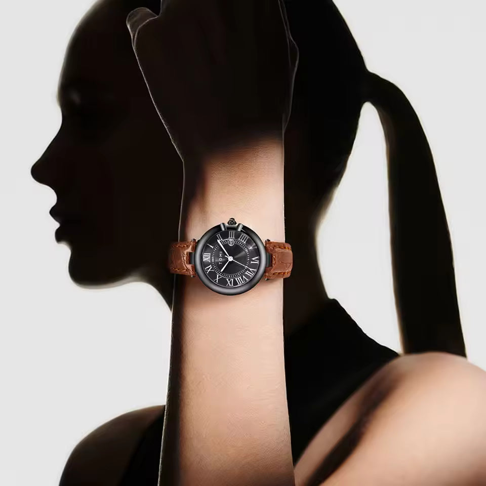 TOMI T-075 Couple Watch Date Quartz Leather Strapa