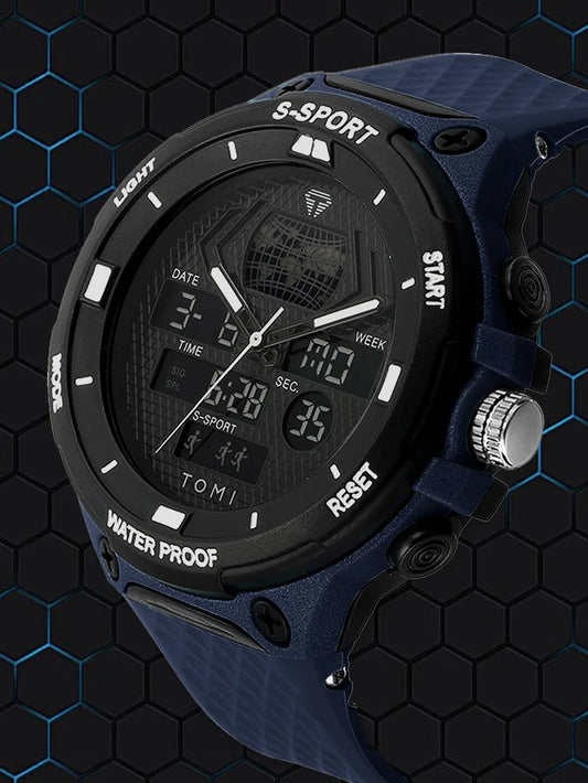 TOMI T-215 Men's Sports Watch - Dual Time Multi Functional 30M Waterproof Outdoor Sports Electronic Watch Student Military Watch