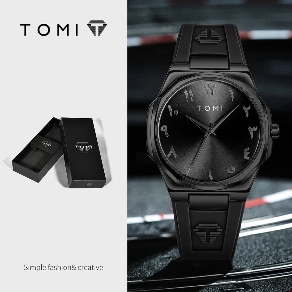 TOMI T-051 Fashion Casual Men's Quartz Watch Ultra Slim - Arabic Dial Silicone Strap Analog Men's Wrist Watch