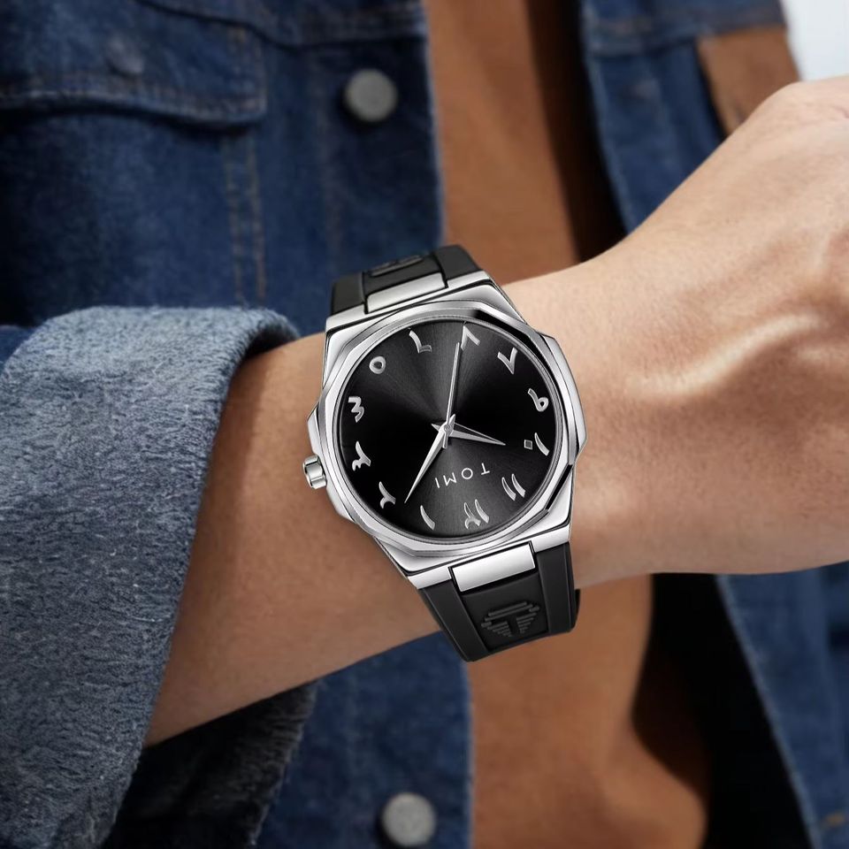 TOMI T-051 Fashion Casual Men's Quartz Watch Ultra Slim - Arabic Dial Silicone Strap Analog Men's Wrist Watch