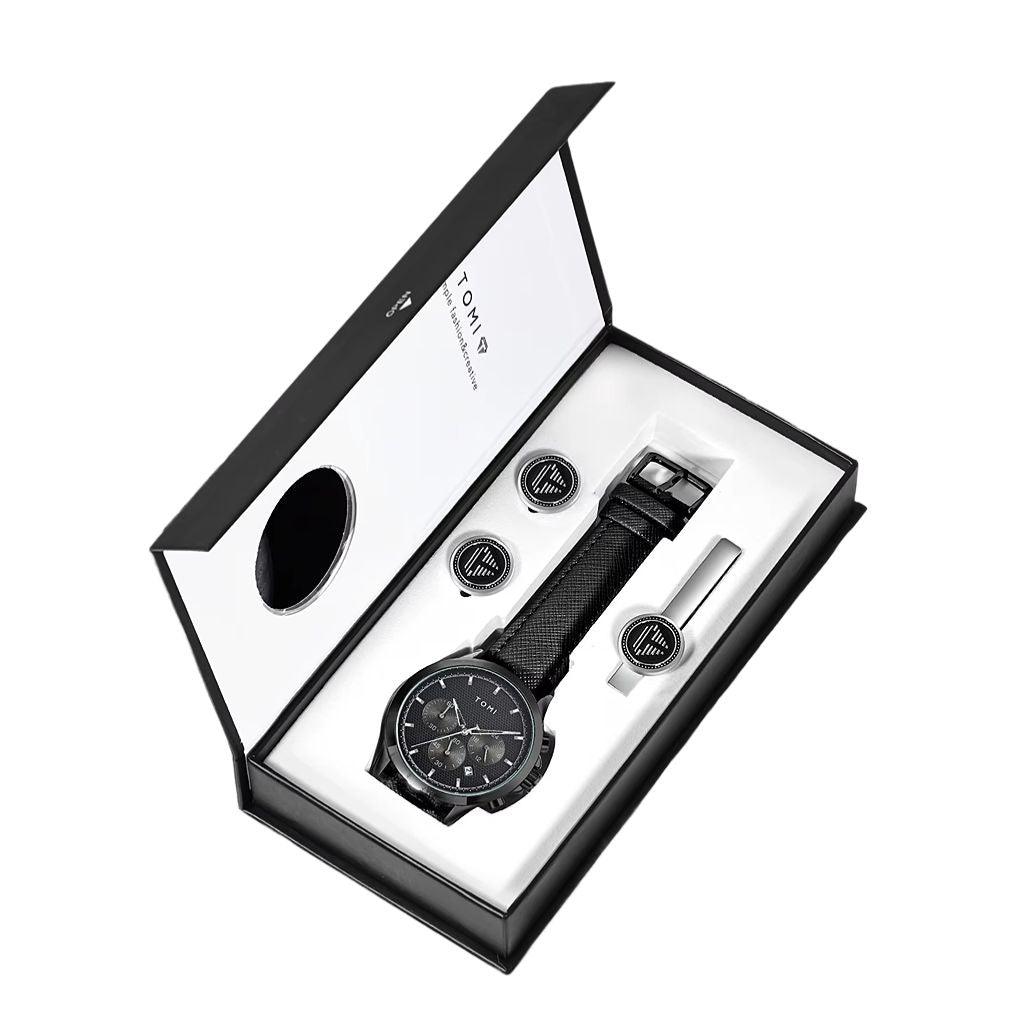 TOMI T-604 Luxury Business Four-piece Set Men's Quartz Watch Casual Fashion Men's Cufflinks Tie Clip Watch Gift Box (Copy)
