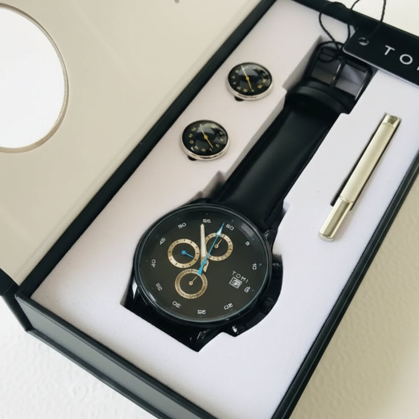 TOMI T-601 S6 Series Luxury Business Chronograph Watch Tie Pin Cufflinks