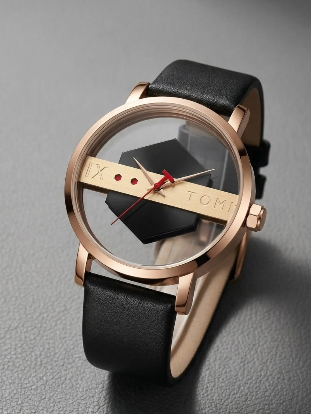 TOMI T-100 Luxury Unisex Watch Quartz Round Dial Transparent Wrist Watch