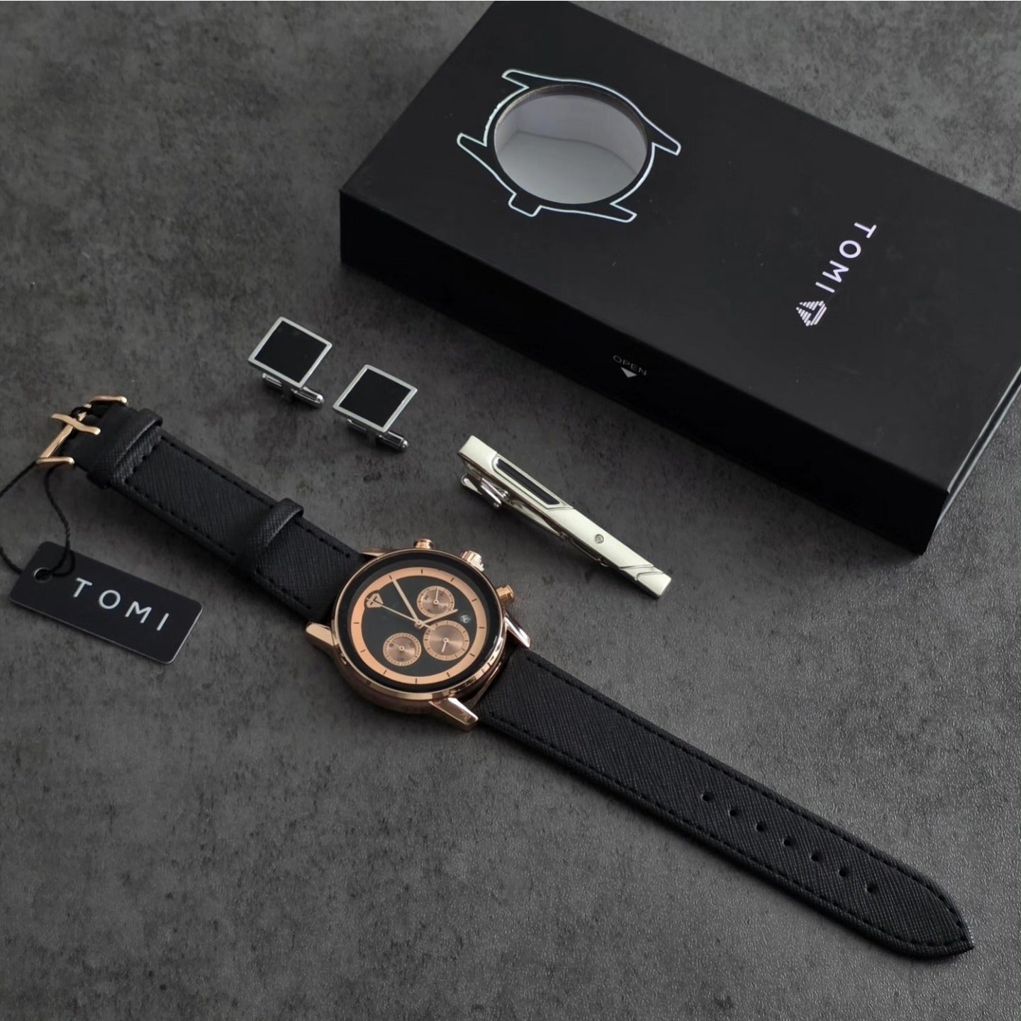 TOMI T-603 S6 Series Luxury Business Chronograph Watch Cufflinks Tie Pin