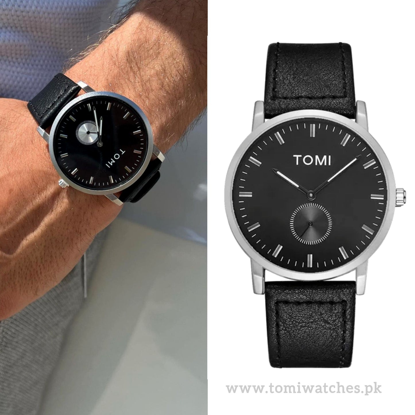 TOMI T-073 Luxury Slim Dial Watch Side Second Quartz Leather Strap