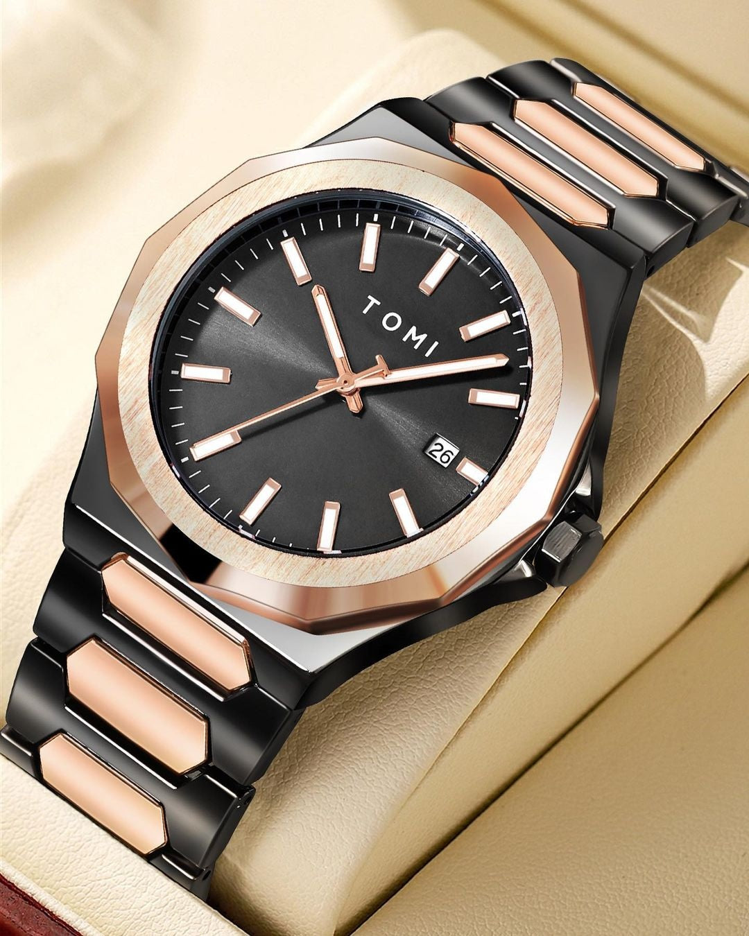 TOMI T-301 New Men's Luxury Business Stainless Steel Watch Gift Box Set