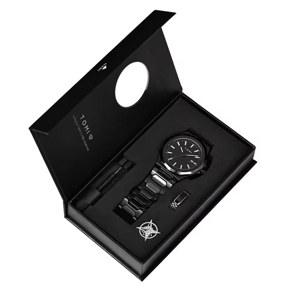 TOMI T-301 New Men's Luxury Business Stainless Steel Watch Gift Box Set