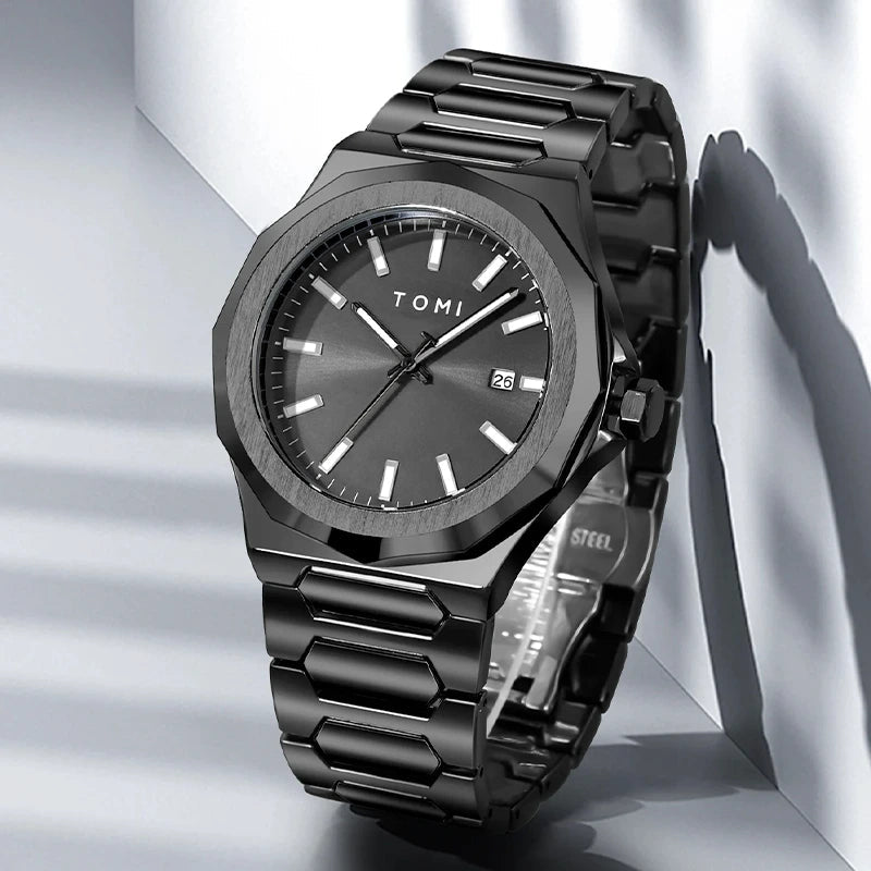 TOMI T-301 New Men's Luxury Business Stainless Steel Watch Gift Box Set