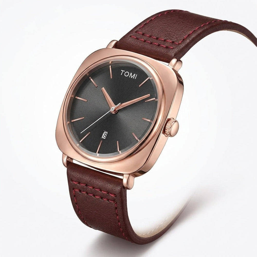 TOMI T-084 Men's Watch Quartz Date Leather Strap