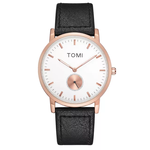 TOMI T-073 Luxury Slim Dial Watch Side Second Quartz Leather Strap