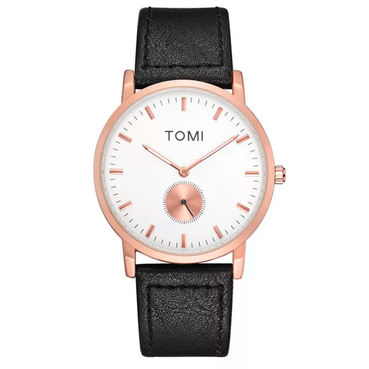 TOMI T-073 Luxury Slim Dial Watch Side Second Quartz Leather Strap