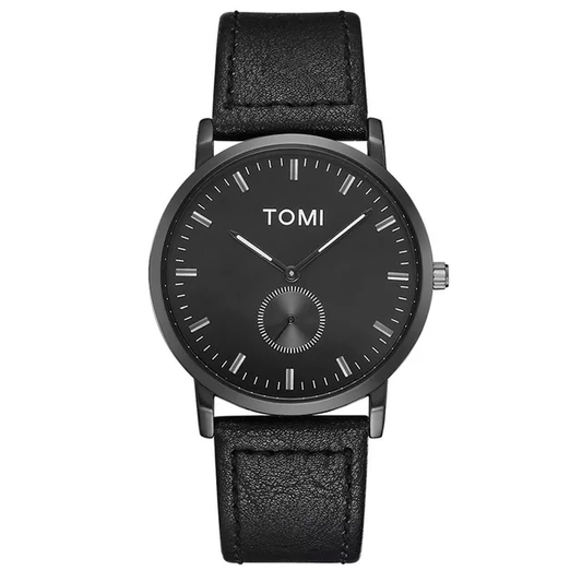 TOMI T-073 Luxury Slim Dial Watch Side Second Quartz Leather Strap
