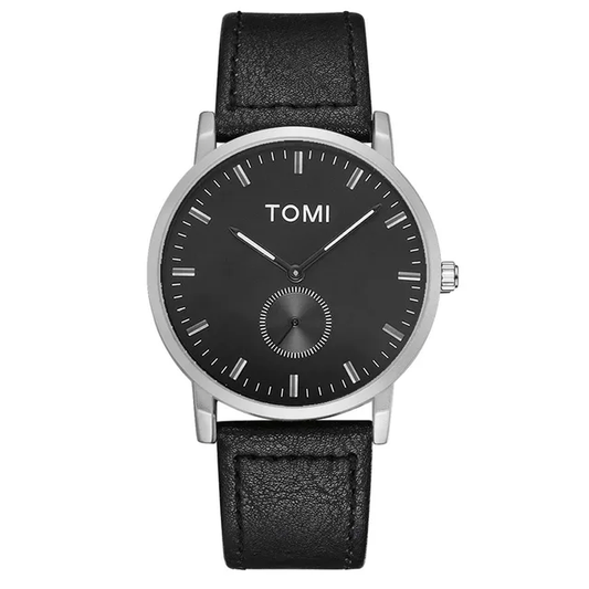 TOMI T-073 Luxury Slim Dial Watch Side Second Quartz Leather Strap