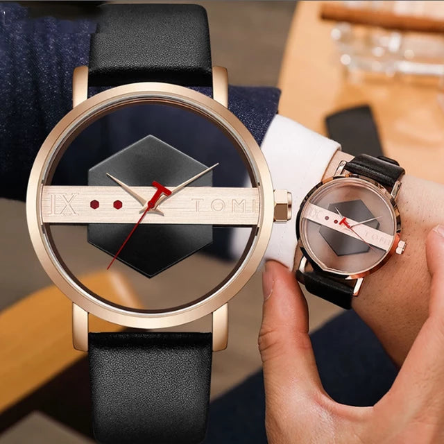 TOMI T-100 Luxury Unisex Watch Quartz Round Dial Transparent Wrist Watch